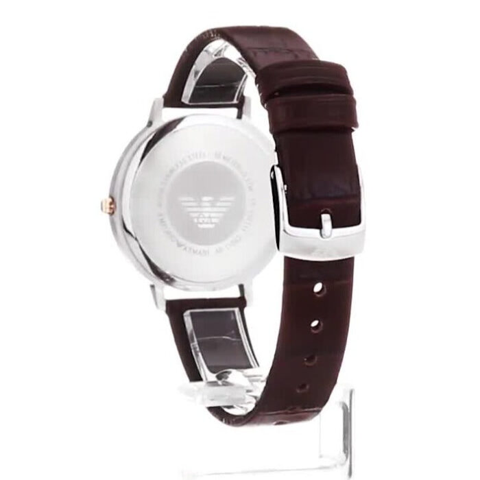 Emporio Armani Dress Quartz Silver Dial Brown Leather Strap Watch For Women - AR11063 - Image 8